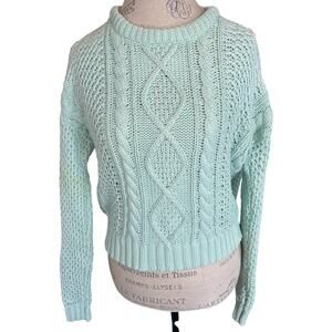 BDG Cable Knit Cotton Sweater – Light Blue – Petite – Size Small petite